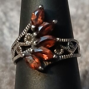 925 Sterling Silver Marquise Garnet Cluster Ring - Women Jewelry